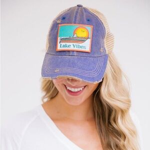 Judith March Denim Blue Distressed Lake Vibes Trucker Hat